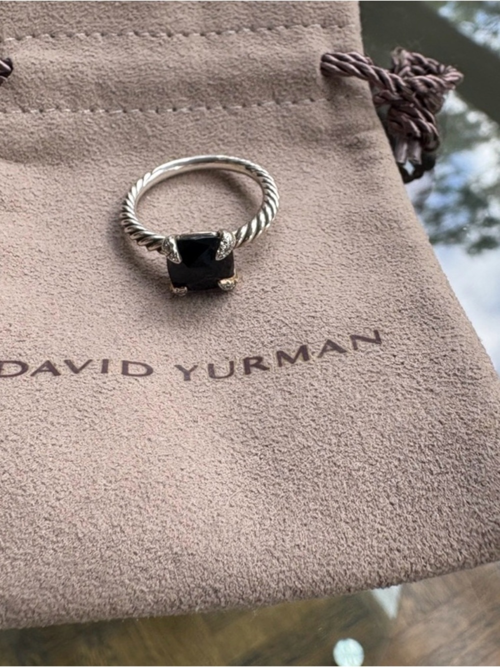 David Yurman Black Cushion Onyx Ring with Twisted Silver Band - Picture 8 of 8